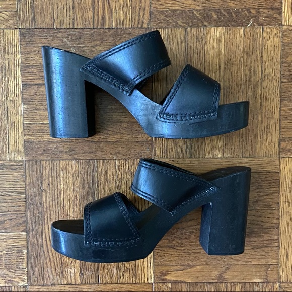 vintage 90s black platform open toe clogs slides sandals - Picture 1 of 5